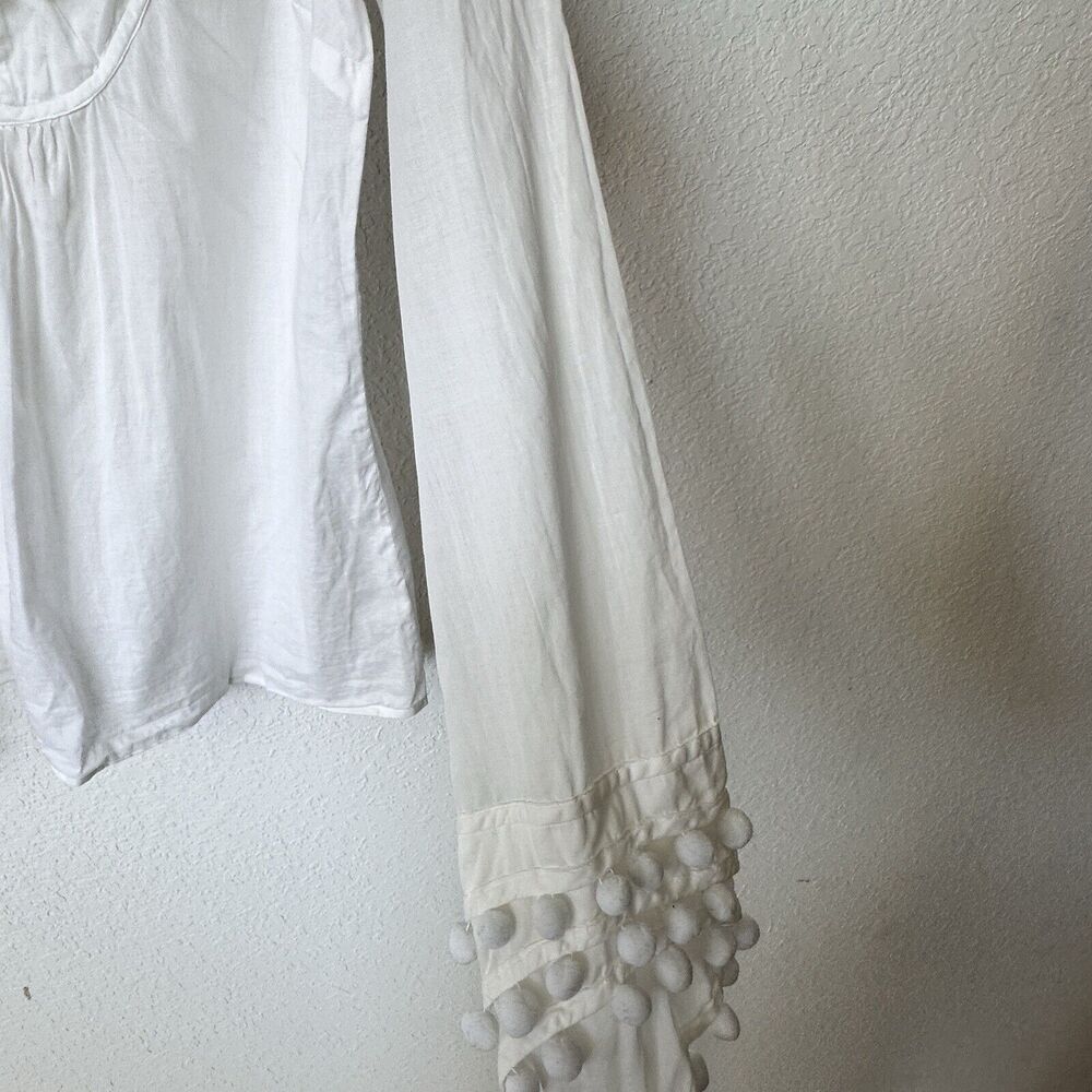 Tory Burch White blouse Cotton Pomp Pomp Long Sleeves 12 - Picture 11 of 12